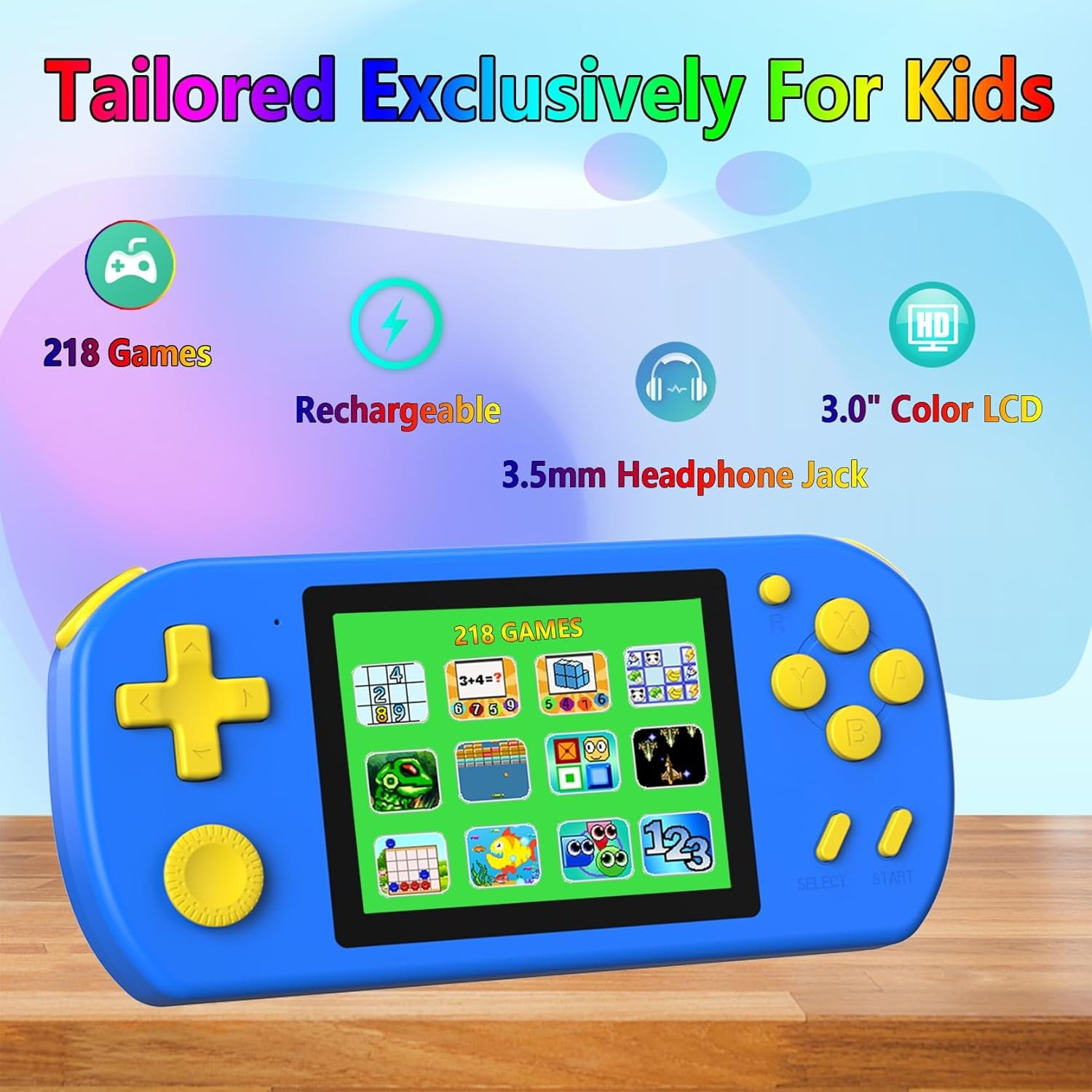 Handheld Game Console 218 Built In Games 3.0 in HD Screen Rechargeable Kids
