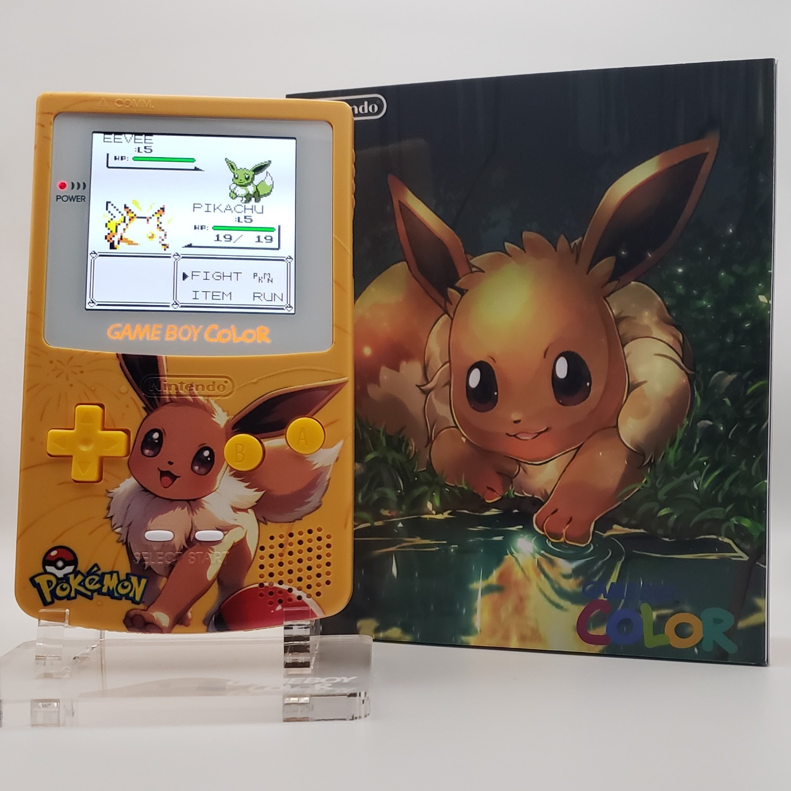 Laminated OLED Screen – Eevee Game Boy Color w/ Case – New Speaker, Recapped