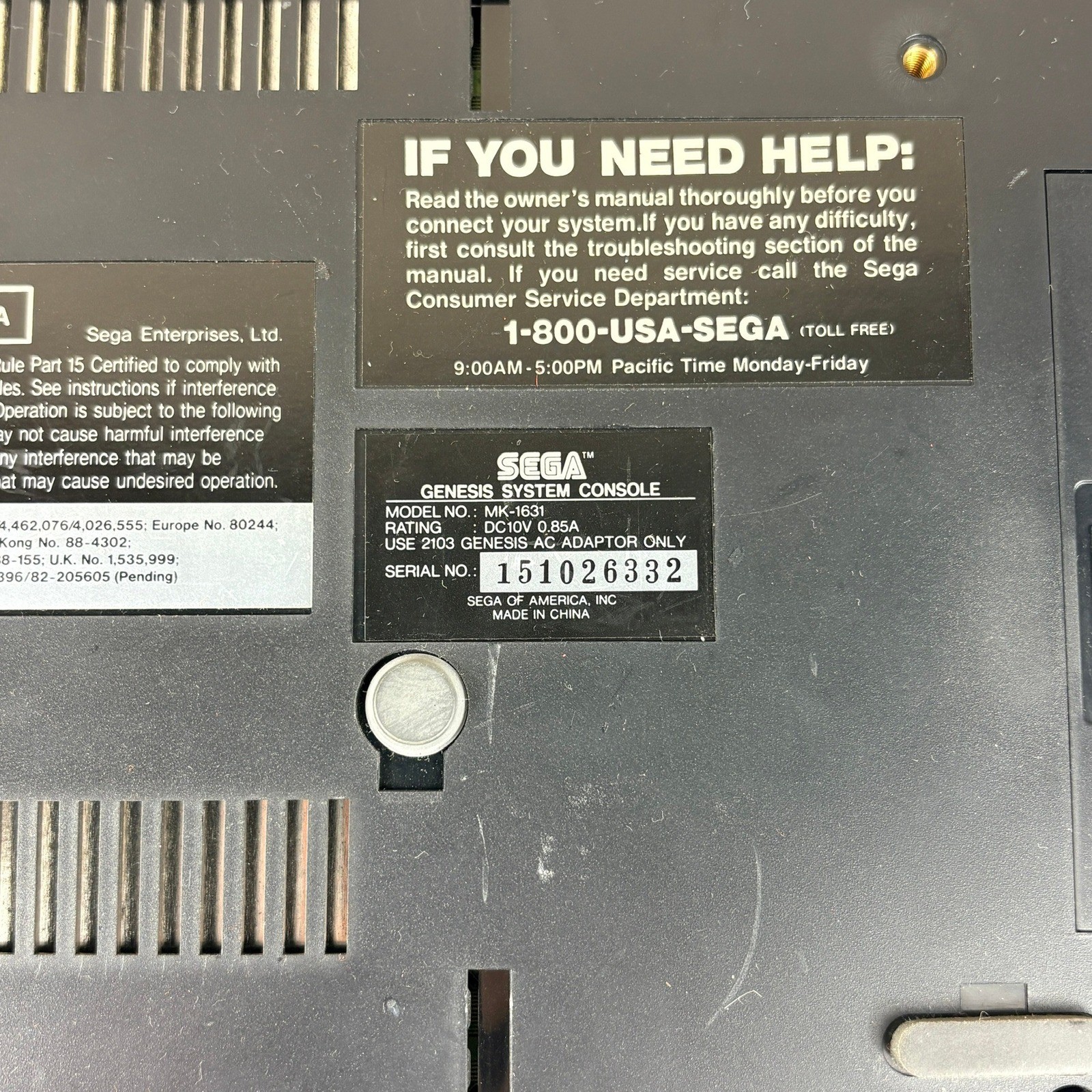 Sega Genesis Model 2 MK-1631 Console OEM RF Unit Controller Power Adaptor