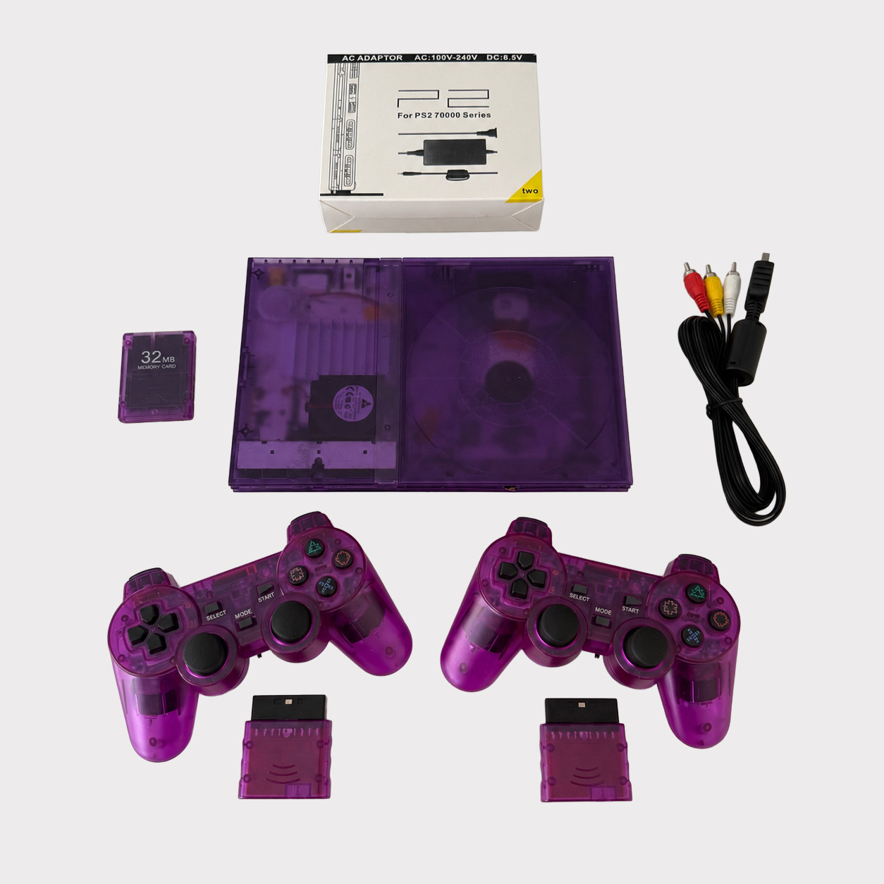 Sony PlayStation 2 Slim PS2 – NEW Laser Transparent Purple White Black – Bundle