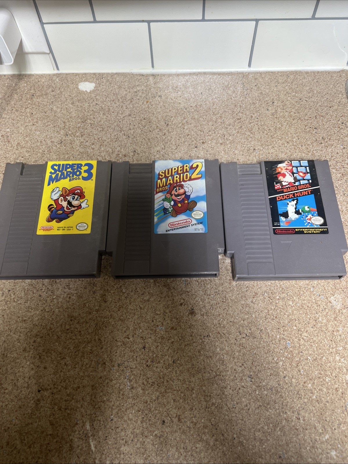 Nintendo NES Gray Video Game Console with 2 Working Controllers and Gun.