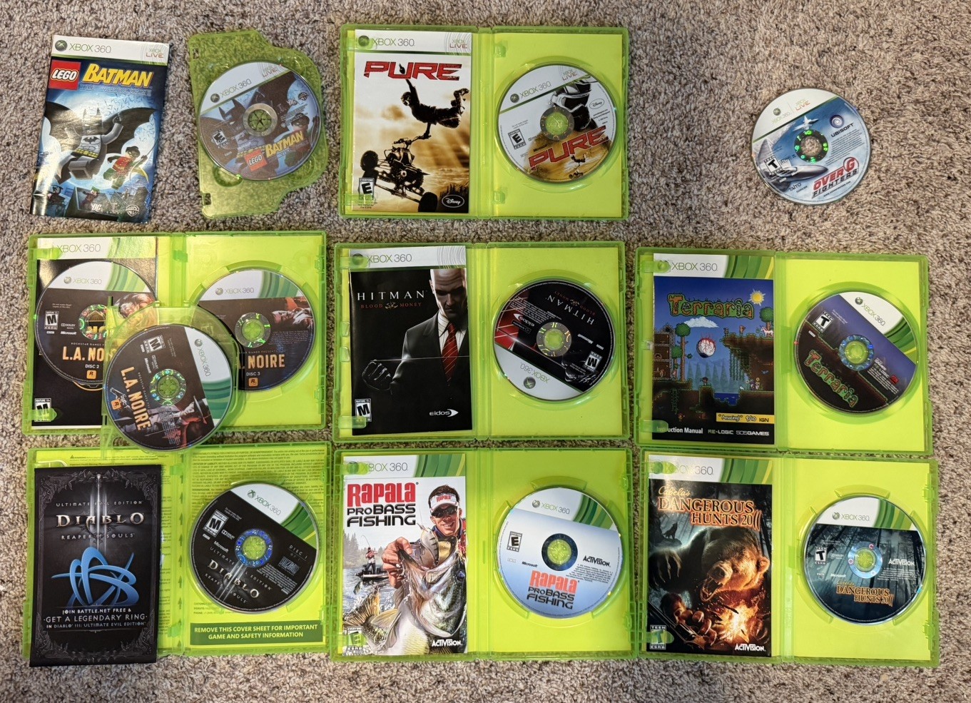 Microsoft Xbox 360 E 20 GB Console Bundle w/ 1 controller & cords and 8 games