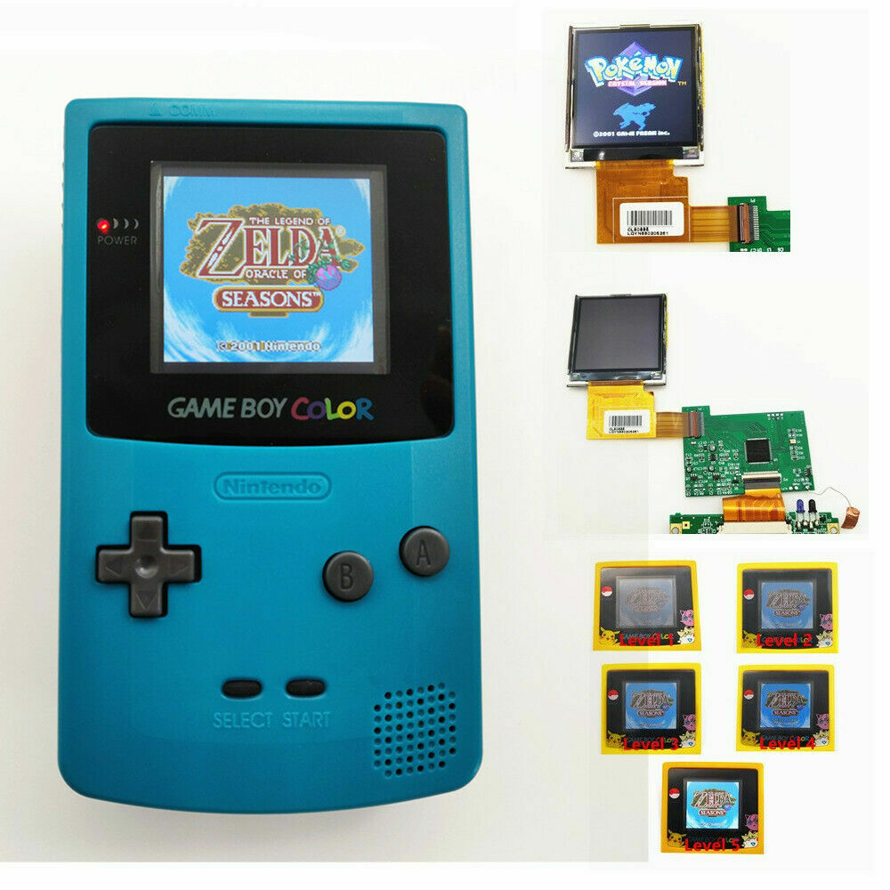 Nintendo Game Boy Color GBC System Backlight Backlit Brighter TFT Teal Blue