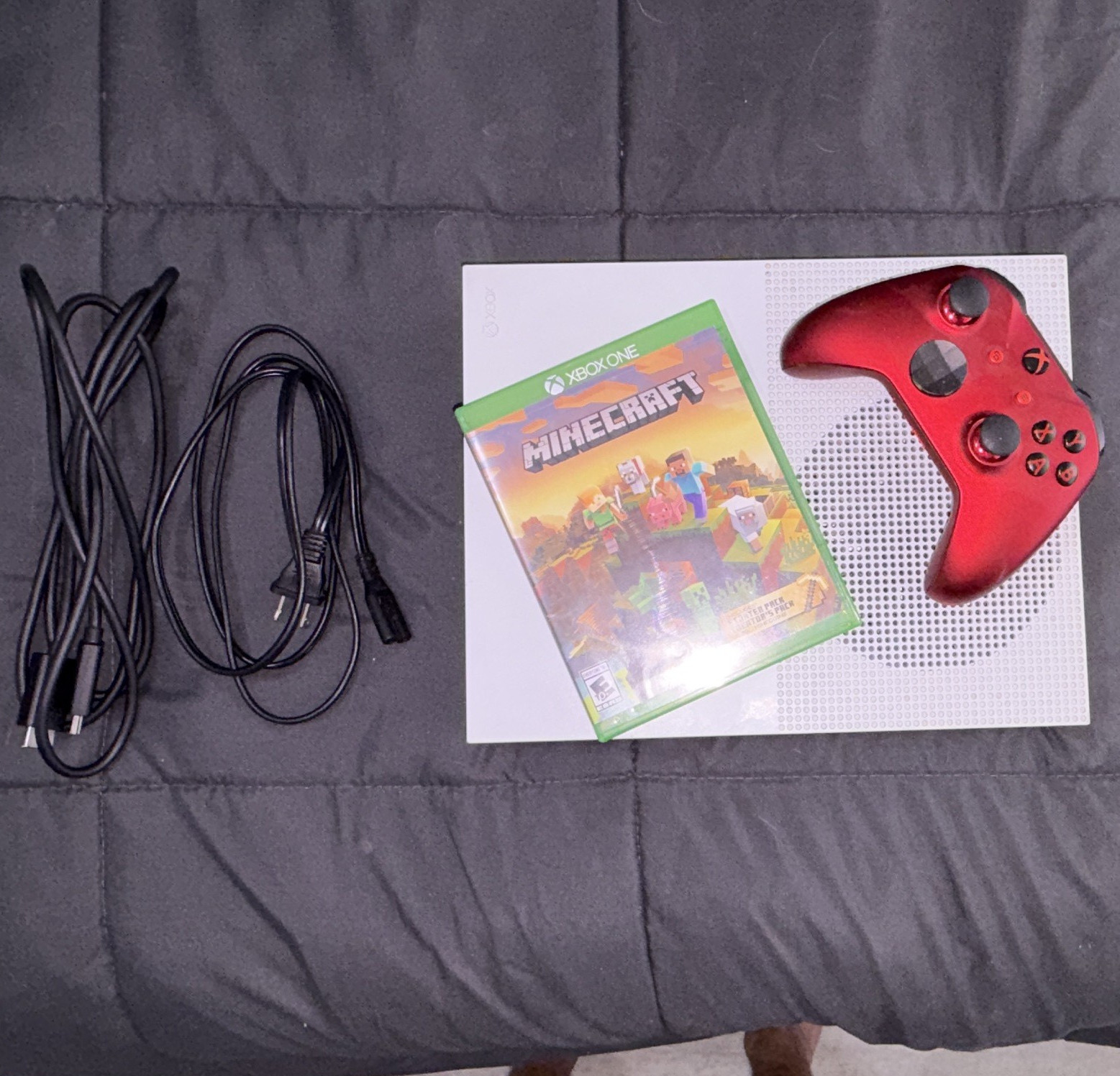 Microsoft Xbox One S 500GB White Console w/ Red Controller, Minecraft, Cables