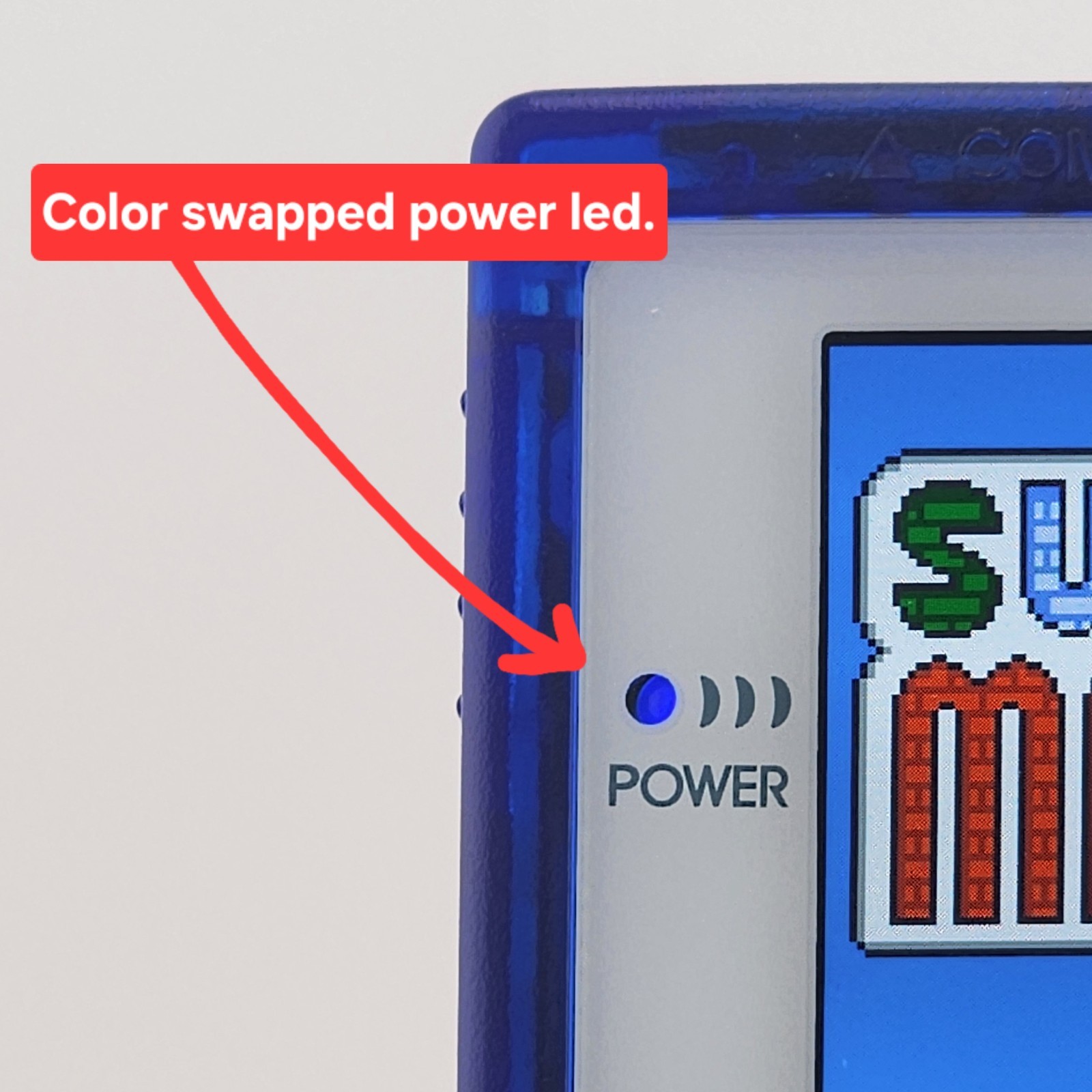 Gameboy Color, OLED Touch Screen, Clear Blue Shell Game Boy GBC, Power LED Swap