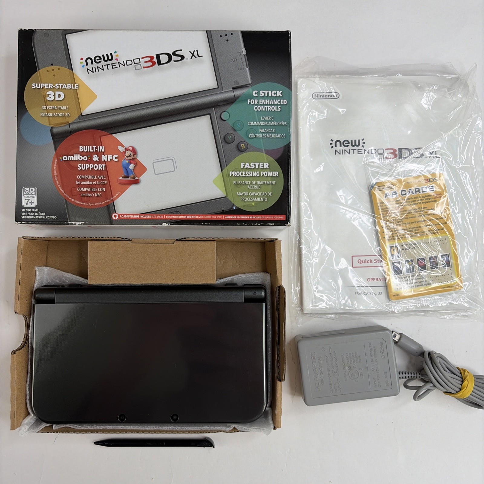 Nice! Nintendo New 3DS XL Black Complete Box W Top IPS! Charger Stylus US Model
