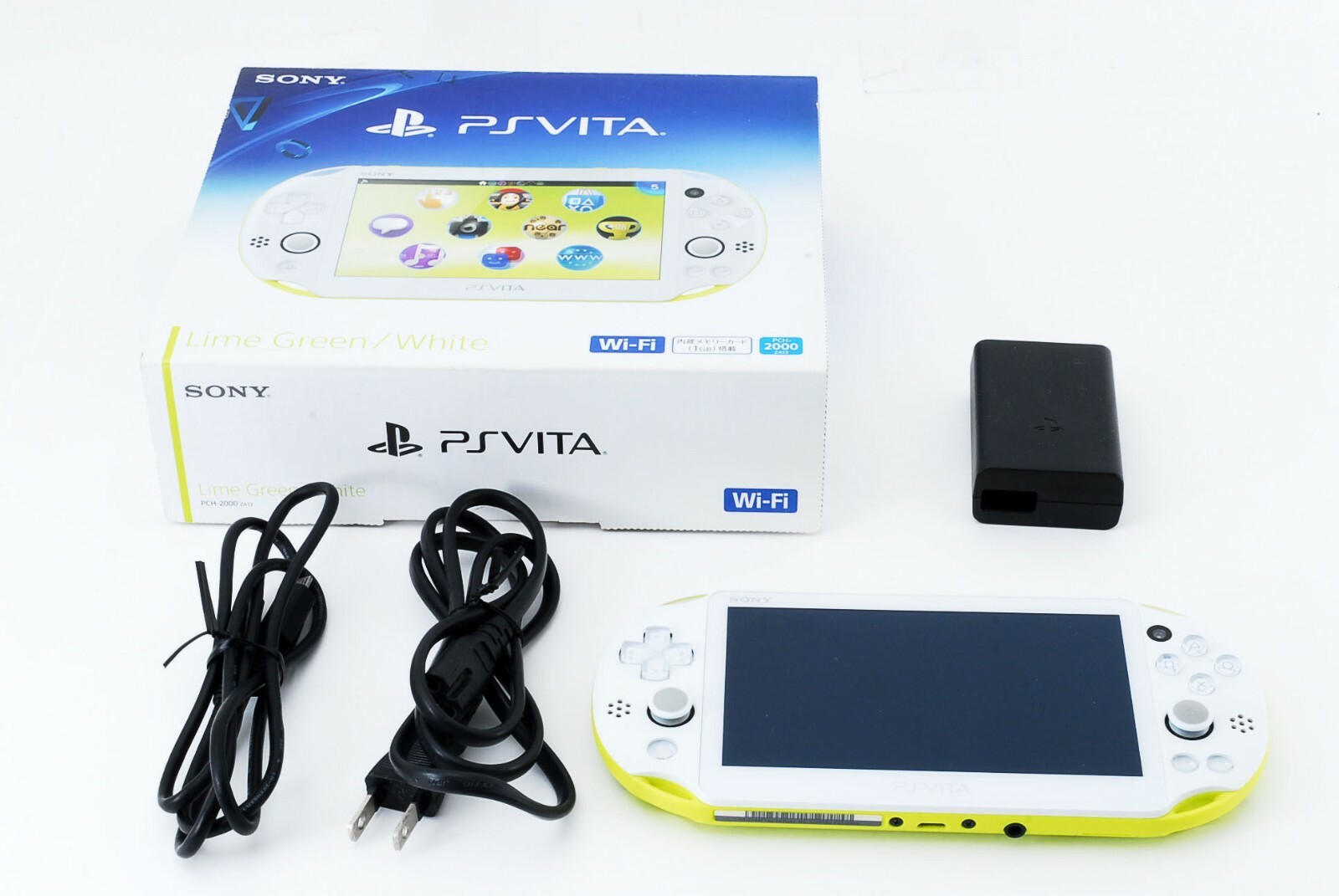 Sony PS Vita Lime Green White PCH-2000 w/ Charger + Box + 8GB Card [Excellent+]