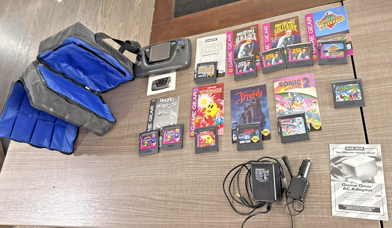 Sega Game Gear Console Bundle w/11 Games,Case, Cords For Parts/Repair No Returns
