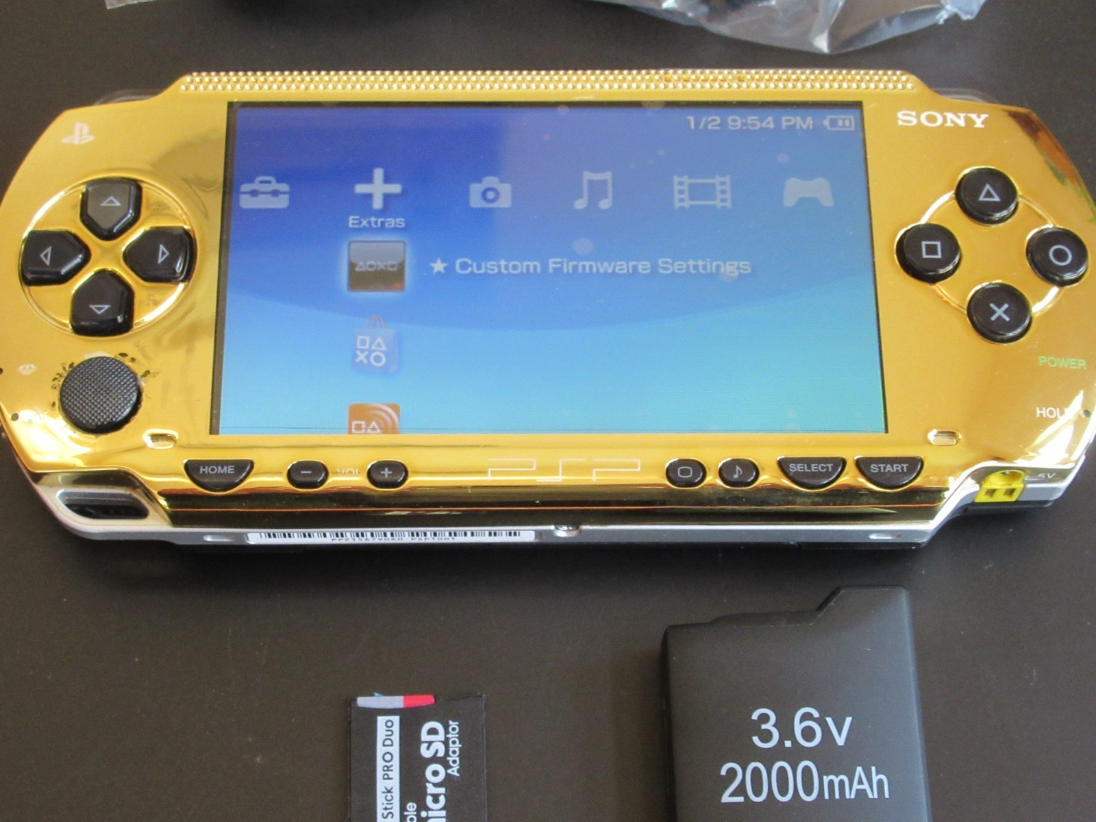 PSP 1000 Black/Gold w/ Ark-4 USB power/data HQ battery SANDISK 32gb working!