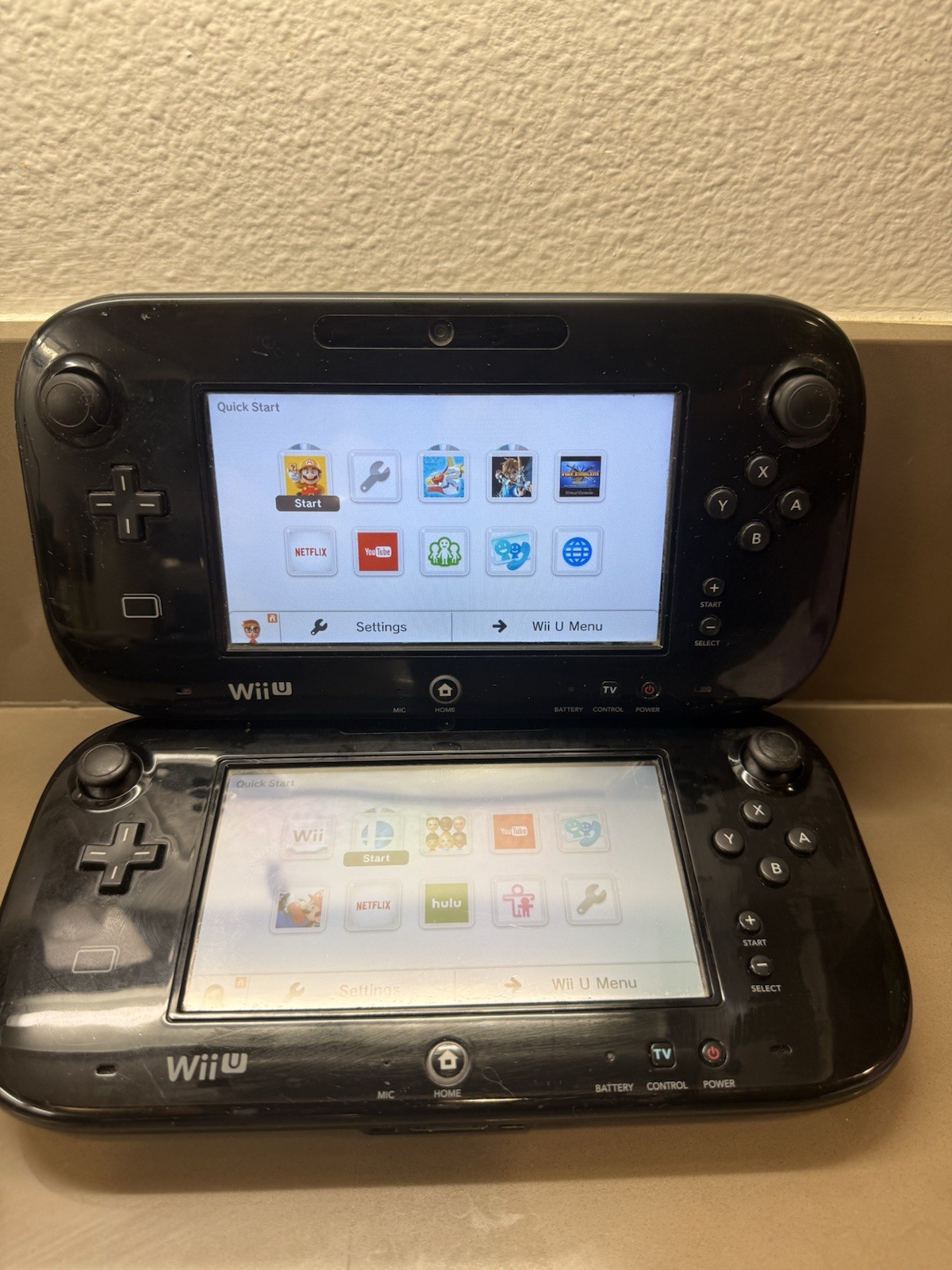Nintendo Wii U GamePad WUP-010 (USA) Black Tablet Lot Of 2 W/ Chargers