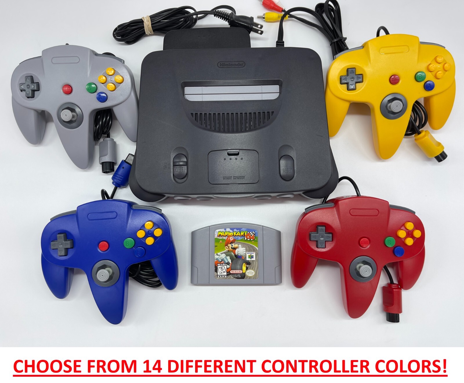 EXCELLENT – N64 NINTENDO 64 CONSOLE + CHOOSE CONTROLLER(S) + MARIO KART BUNDLE!
