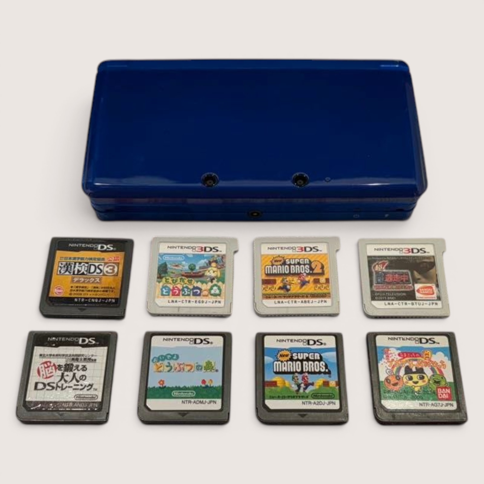 Nintendo 3DS Cobalt Blue Bundle 8 Games Animal Crossing Mario Tested #195