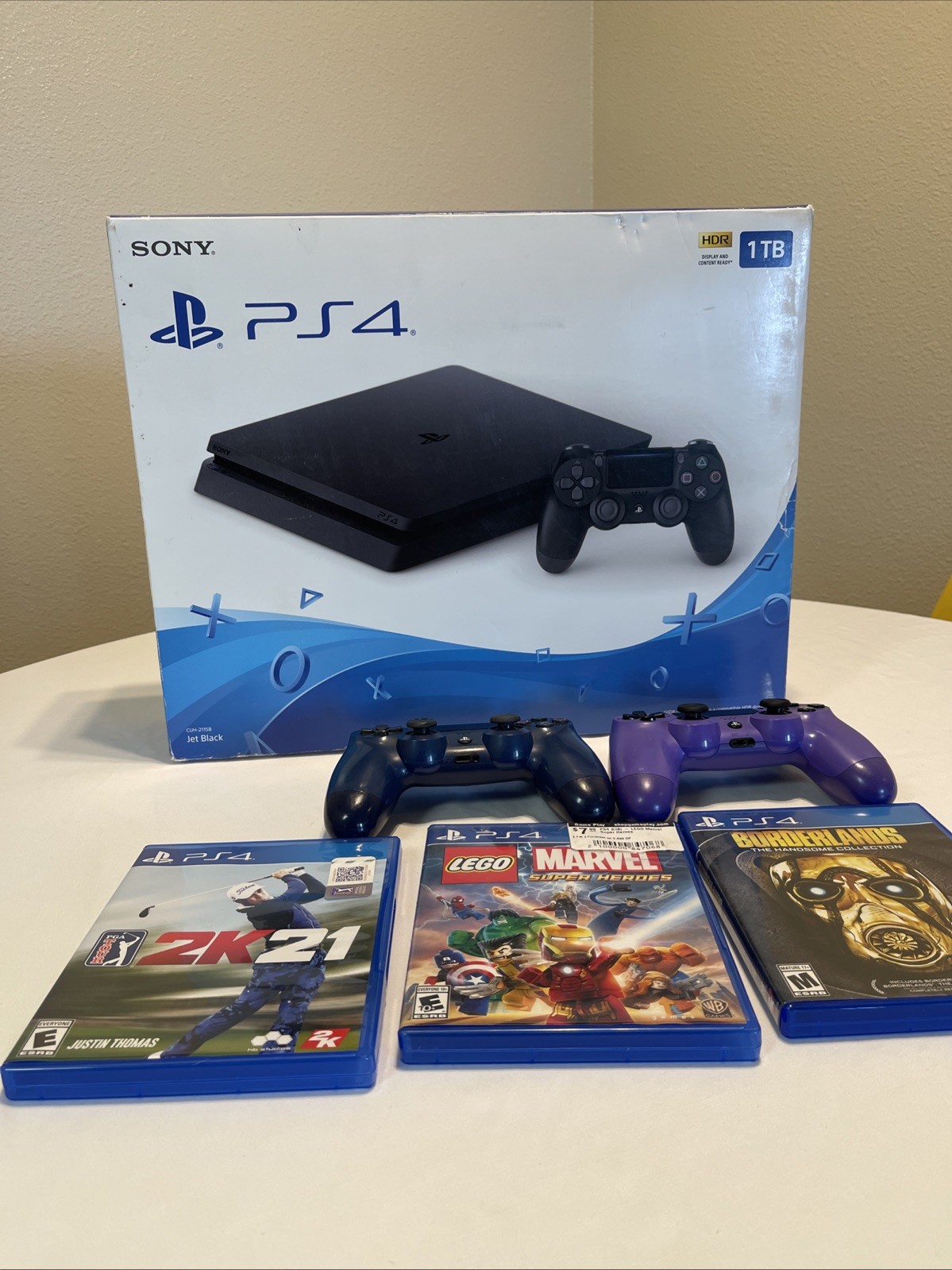 Sony PS4 Slim 1TB CUH-2115B Bundle 2 Controllers Box 3 Games Tested OEM