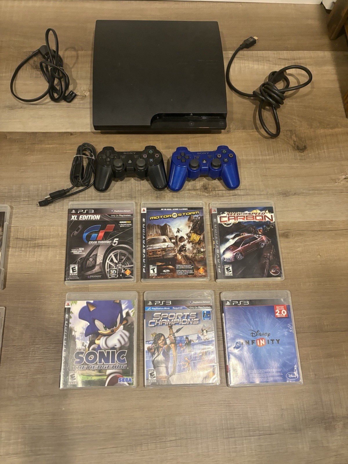 Sony PlayStation PS3 Slim Console CECH-3001A 150GB Controller ,Cords & 6 Games