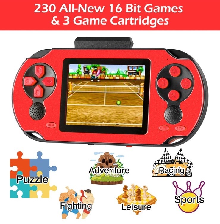 Handheld Game Console for Kids Adults, 3.0” Large Screen Preloaded 230