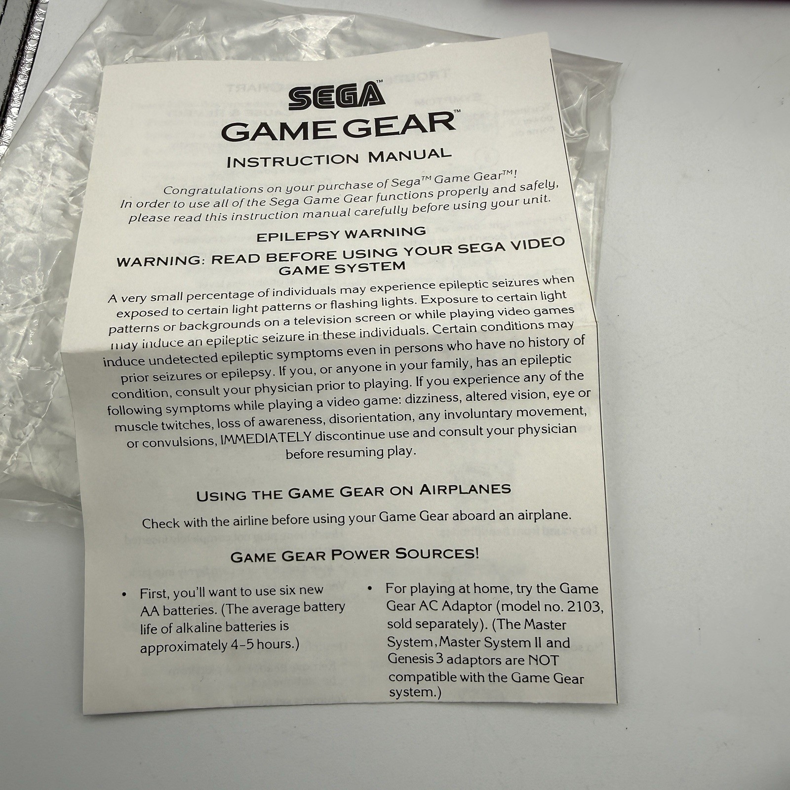 Sega Game Gear Handheld Console, Box And Manual No Screen Display