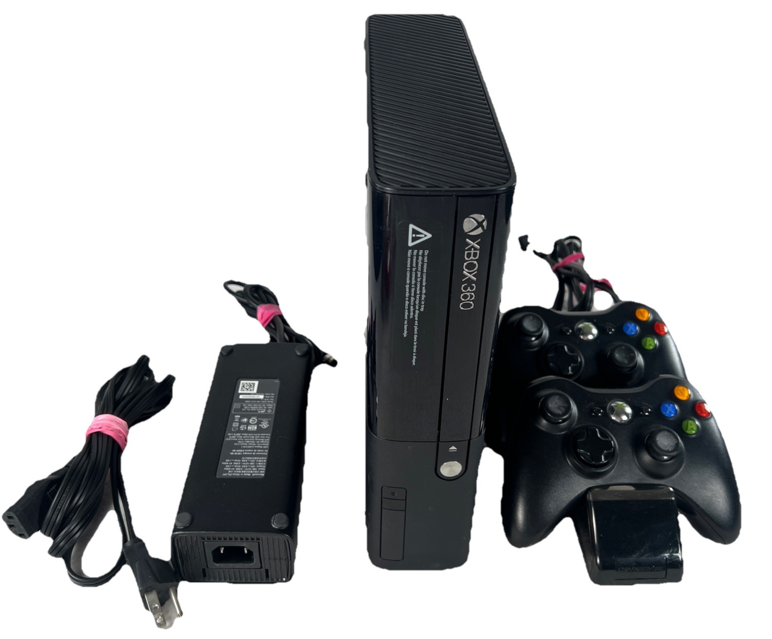 Microsoft Xbox 360-E Console LOT 4GB Wireless 2 Controllers Charger Black Tested