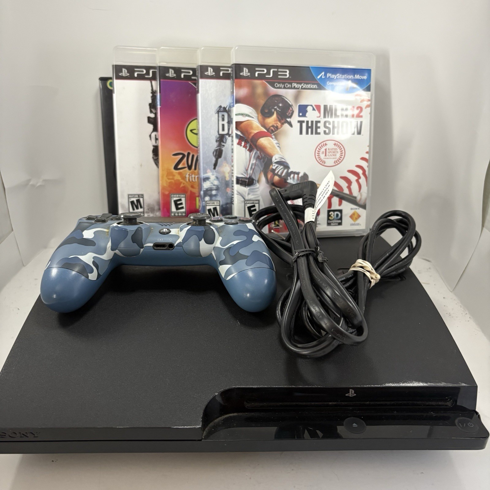Sony PlayStation 3 Slim PS3 CECH-3001A 250GB With PS4 Controller & 5 Games Works