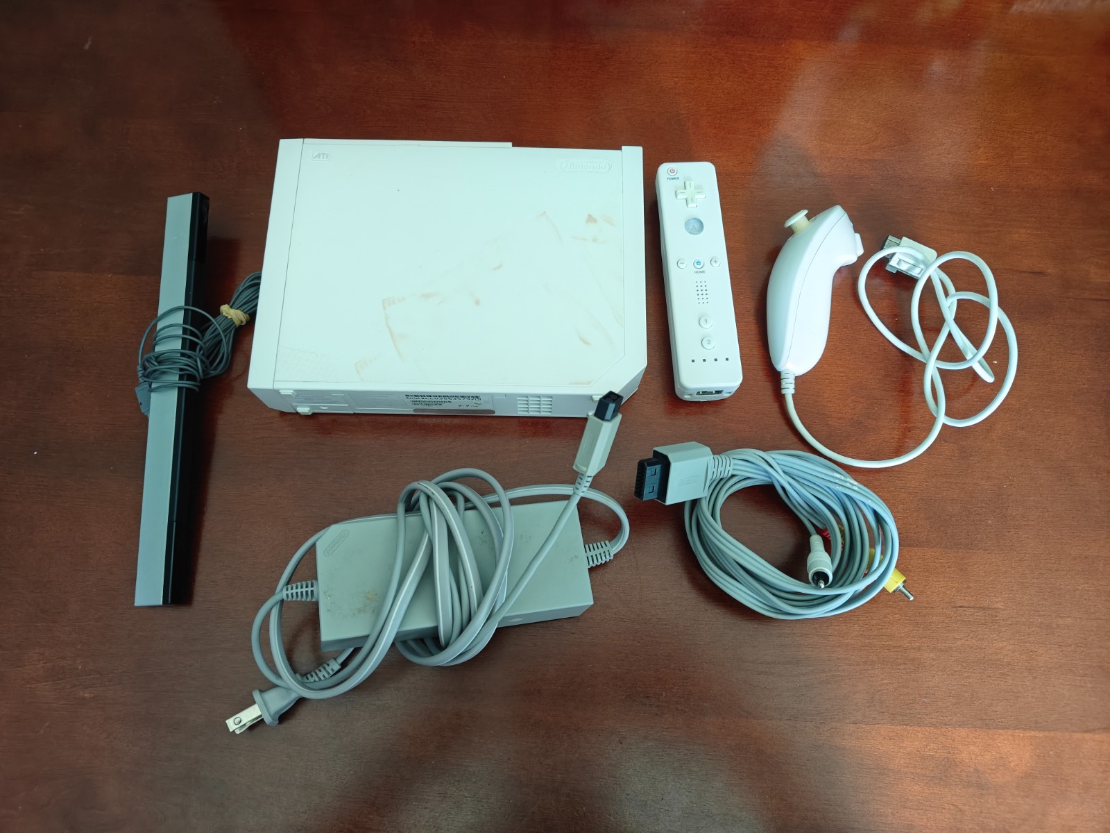 Nintendo Wii Console RVL-001 Cords Controller Nunchuck Manual Sensor Bar – Used