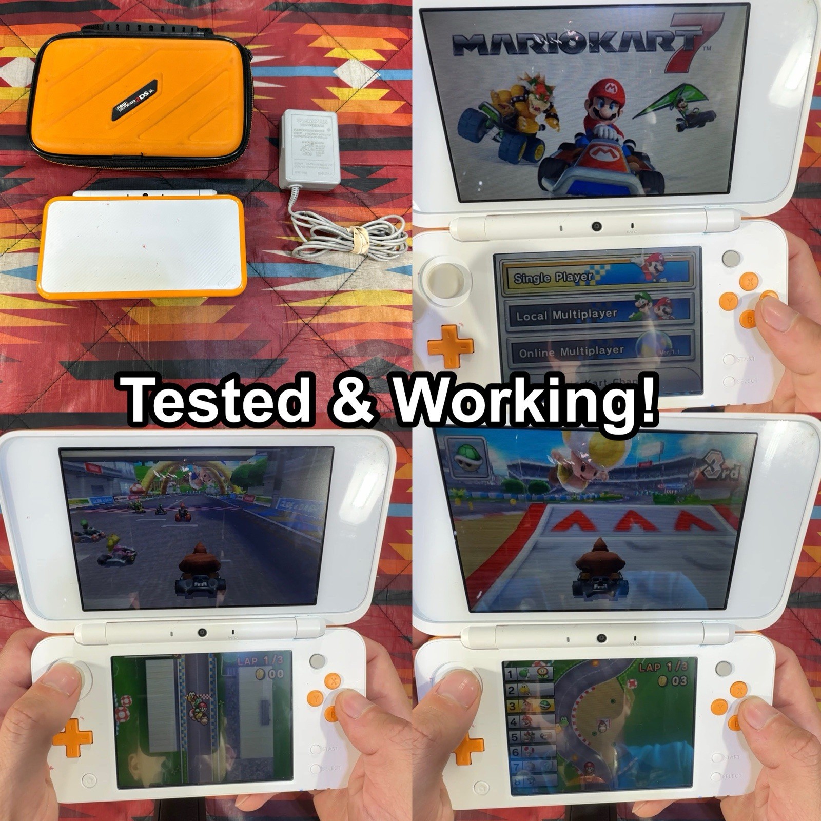 Nintendo 2DS XL Handheld Game Console JAN-001 White Orange Mario Kart Installed