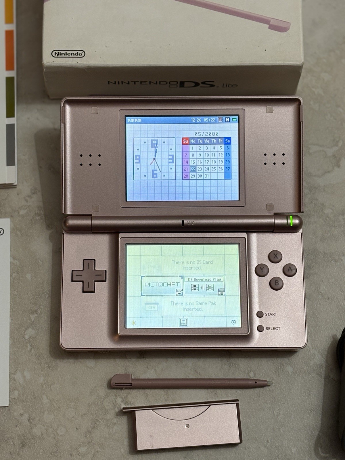 Nintendo DS Lite Metallic Rose With Charger And Stylus Complete In Box Mint