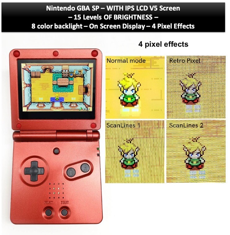 Game Boy Advance GBA SP IPS MOD V5 OSD 15 Levels of Brightness OPT. Audio Amp
