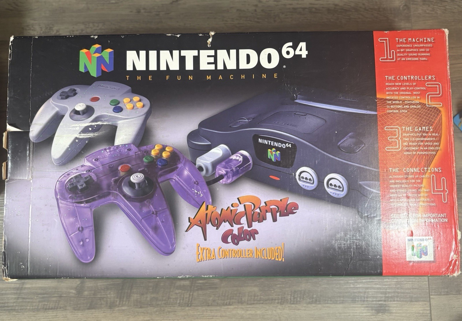 Nintendo 64 N64 Console Bundle – Atomic Purple Controller – Box & Cables