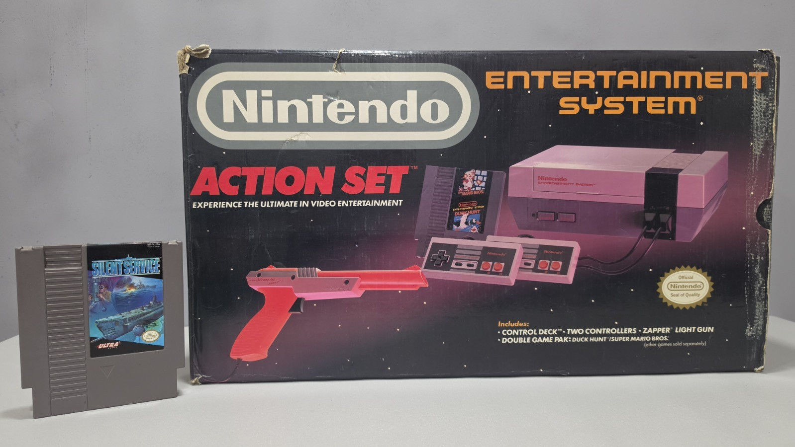 Nintendo NES Action Set Console Bundle w/ Box, Zapper, Cables & 2 Games NTSC