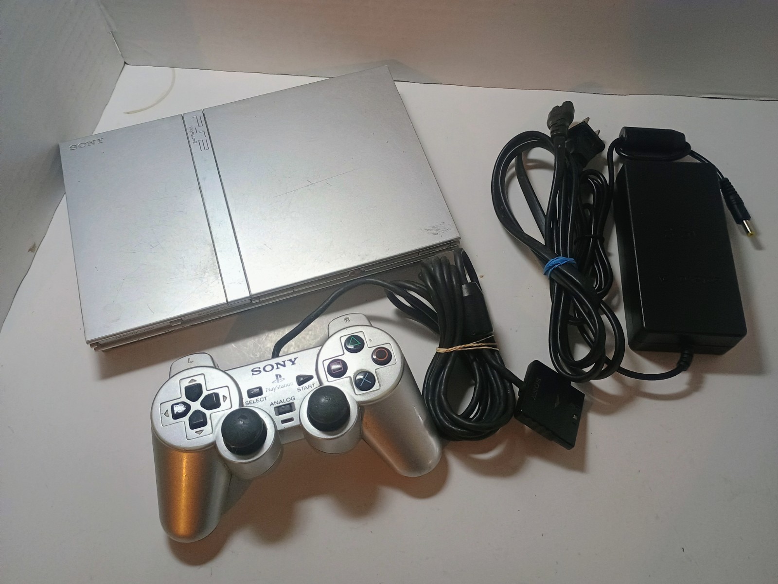Silver PS2 Slim System SCPH-79001 Controller Cords Working