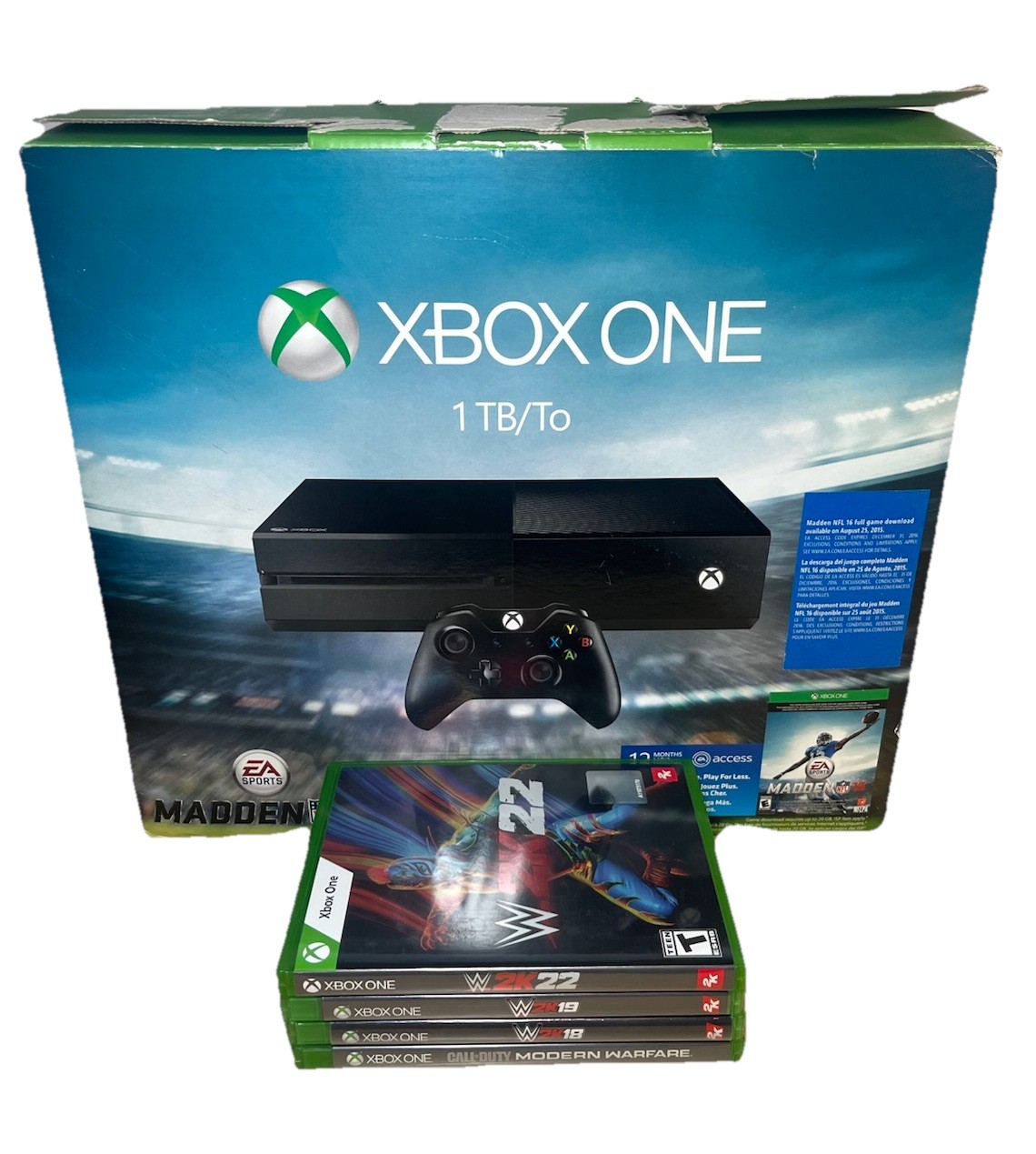 Microsoft Xbox One Console 1TB Black W/ Box No Controller & 4 Games Tested Works