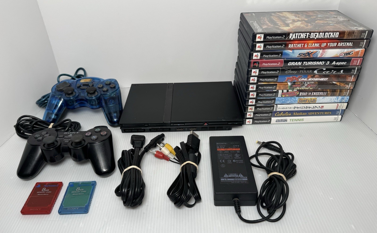Sony PlayStation 2 Slim PS2 Console SCPH-70012 w/ 12 Games Controllers Tested!