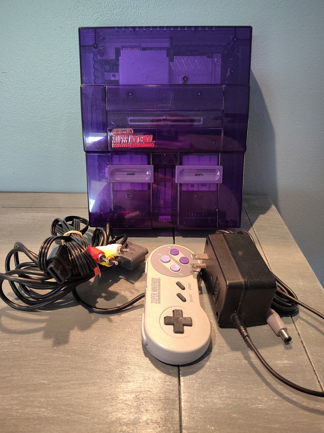 Super Nintendo Entertainment System New Clear Purple Shell Console, Controller +