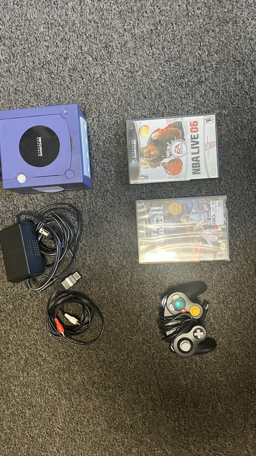Nintendo GameCube Purple Console Bundle w/ Controller, Cables, NBA Live 06, LEGO