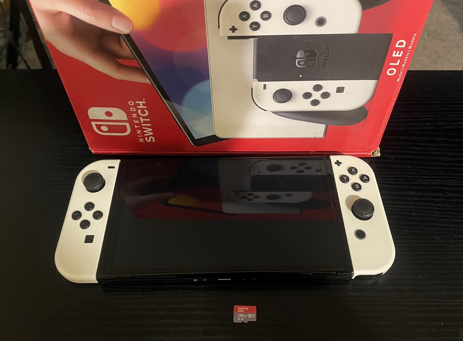 Nintendo Switch OLED with 128GB Micro SD Card, Original Box, & Handheld Grip