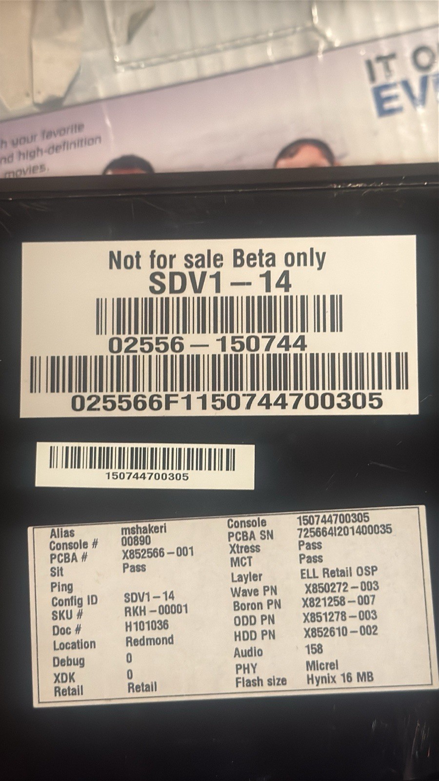Microsoft Xbox 360 Black Console Beta Unit SDV1-14 NTSC-U/C 1080p