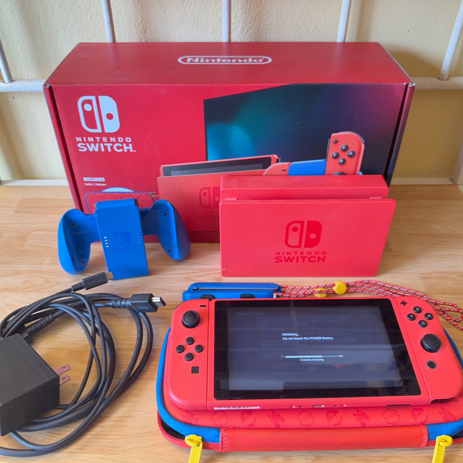 Nintendo Switch Mario Red & Blue Limited Edition Console 128 GB Mushroom SD Card