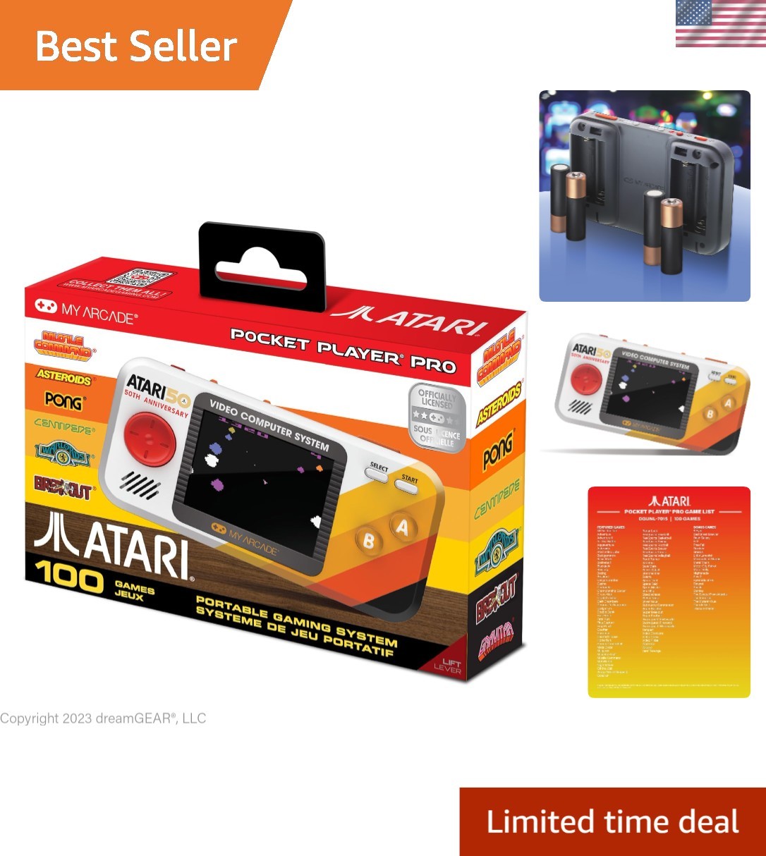 100 Classic Atari Games in One: Handheld Video Console with 2.75” Color Display