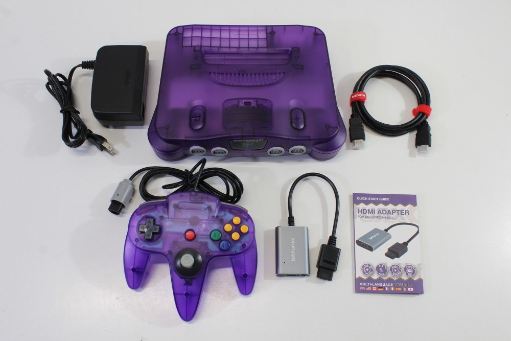 Nintendo 64 Clear Purple Console N64 Controller AC S-Video to HDMI Adapter Cable