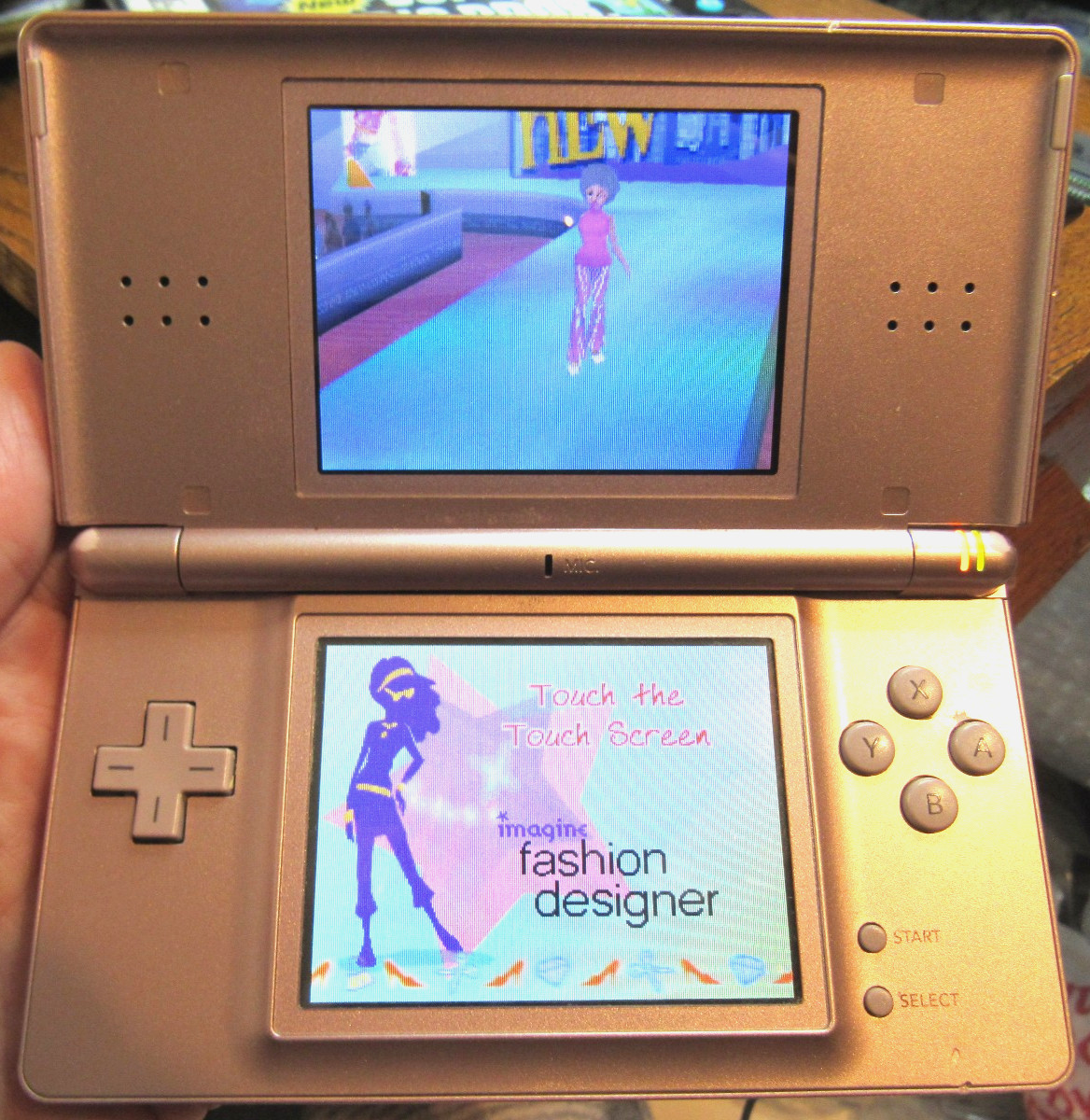 Nintendo DS Lite Console USG-001 Rose Gold with 3 Games, Cord, Stylus TESTED