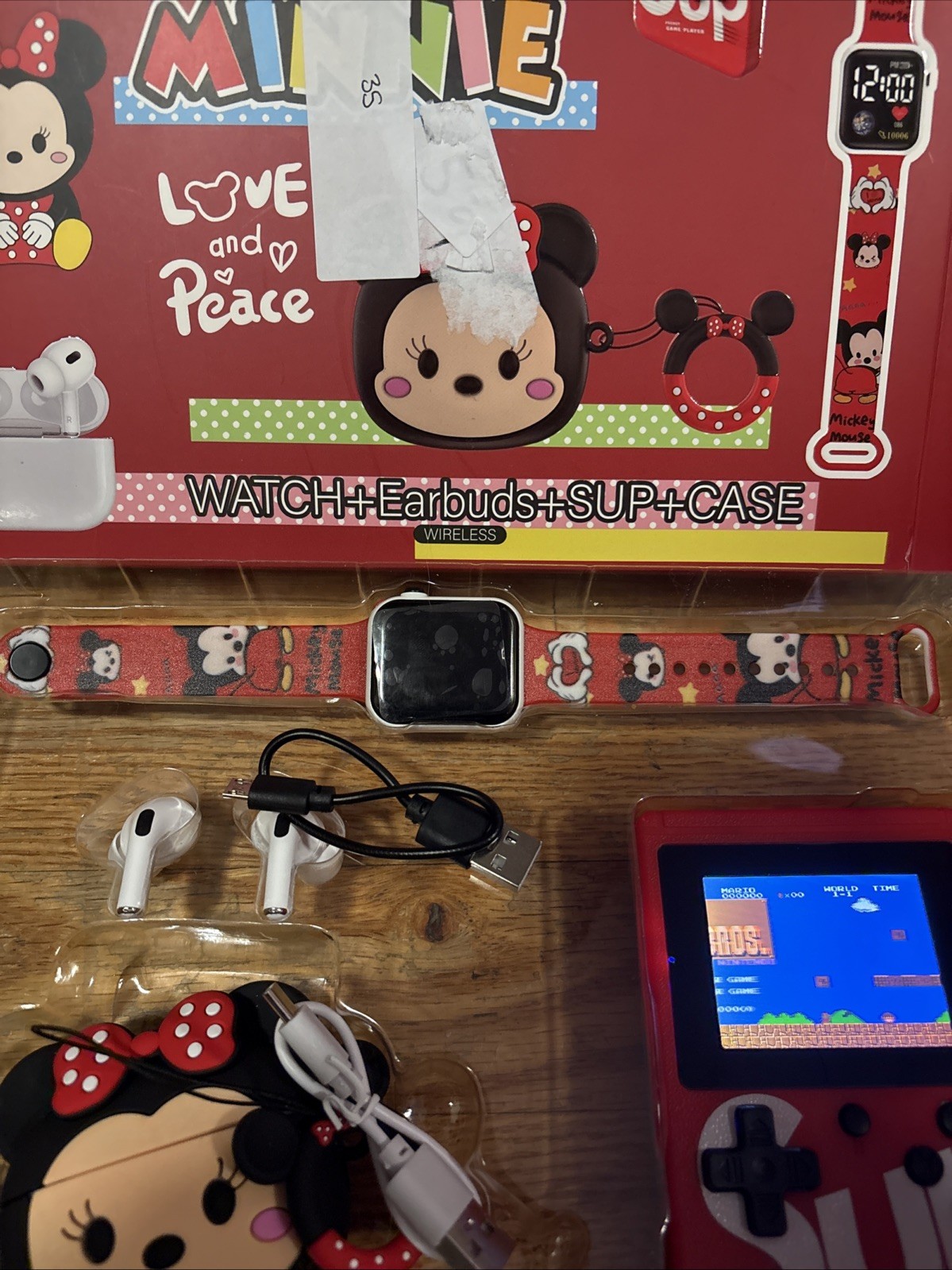 4 In 1 Tech Bundle Box— Wireless Earbuds, Smart Watch, Retro Game Console