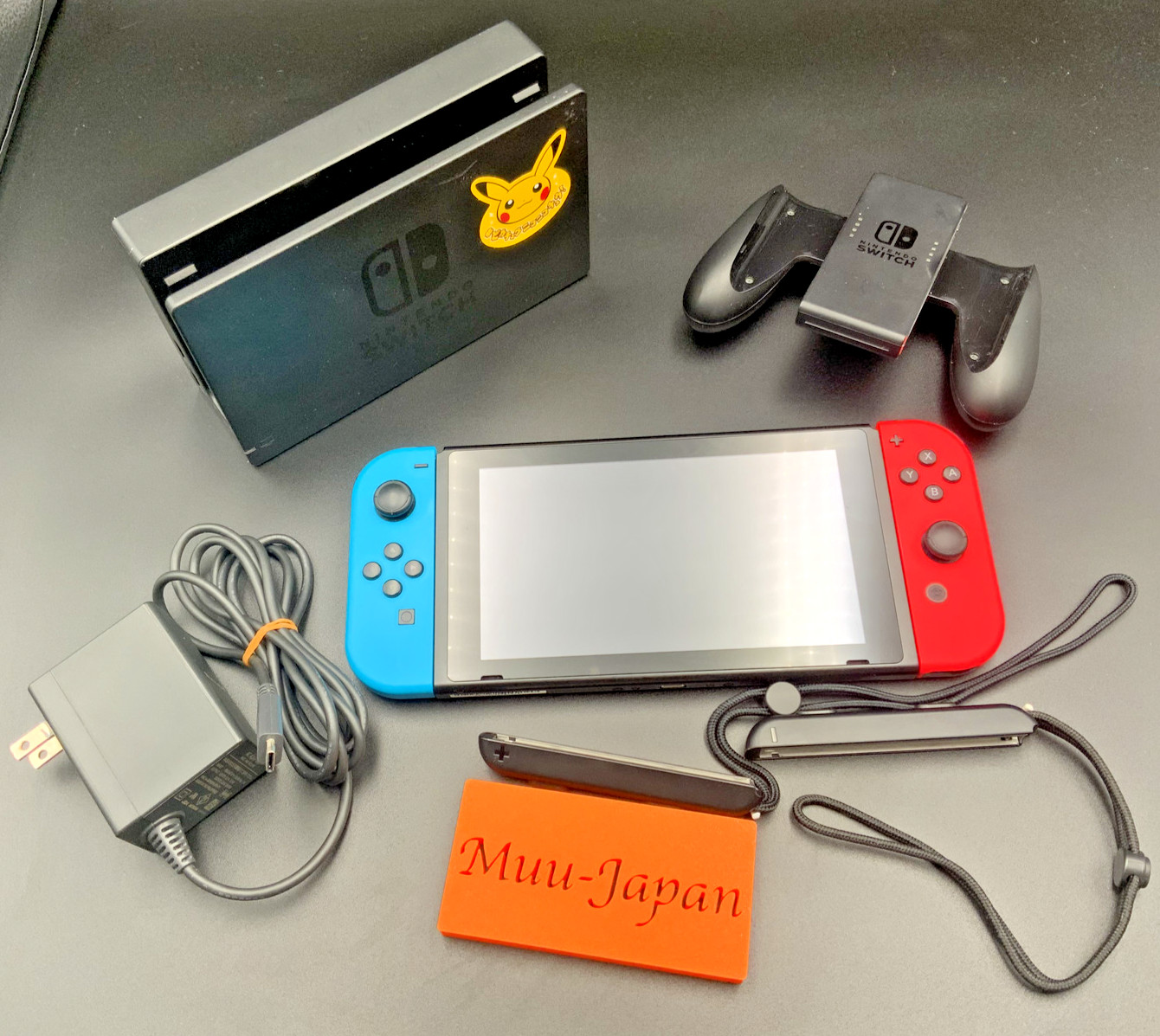 Nintendo Switch HAC-001 Neon Red Blue Console Set Dock AC Adapter 128GB SD