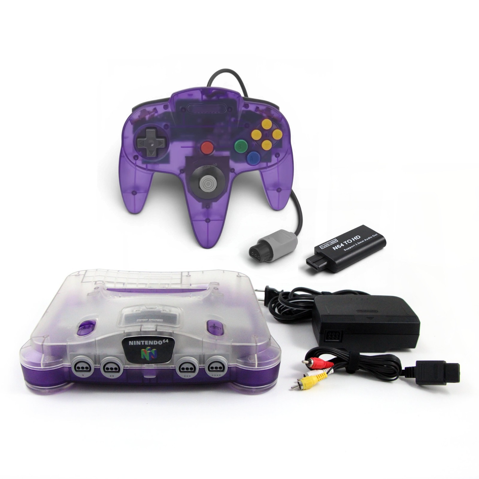 Nintendo 64 N64 Clear / Purple Console w/Expansion Pack, RCA & HDMI – TESTED