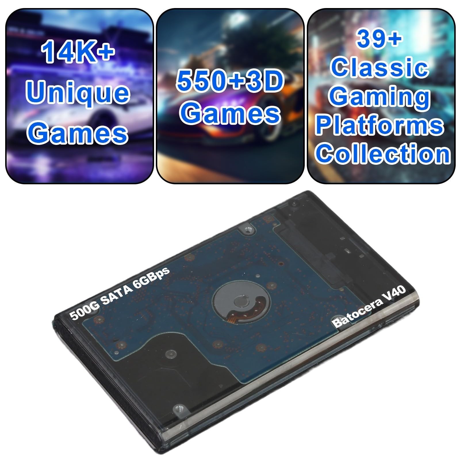Portable Retro Game Emulator Console – 500GB, 14.5K+ Games, Plug & Play, 39 Syst