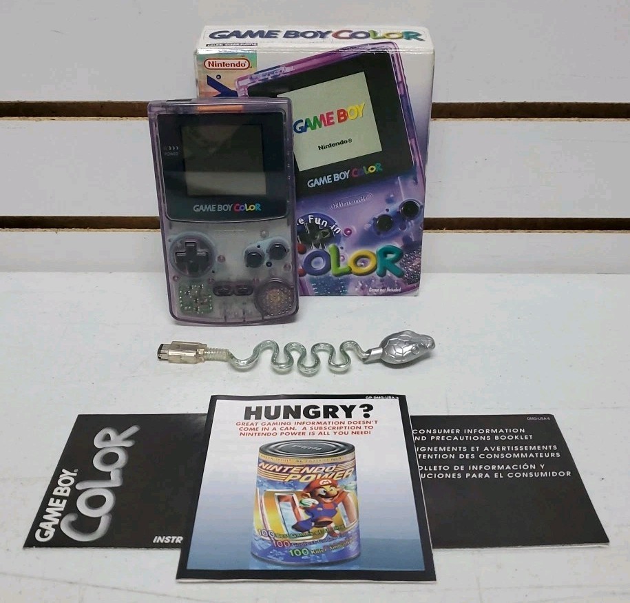 Nintendo GameBoy Color (1998) Clear Purple w/ Box & Snake Light – Tested/Works