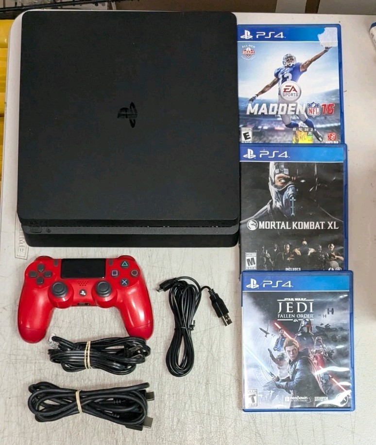 PlayStation 4 PS4 Slim 1tb w/ Controller, Power, Charger, HDMI w/3 Games TESTED