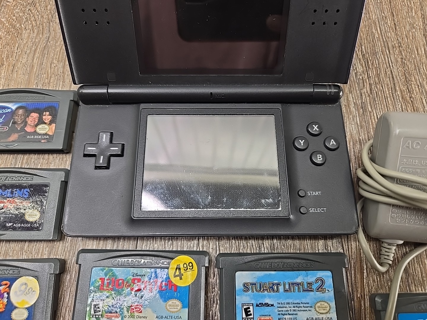 Nintendo DS Lite Console + 13 GBA Games Charger Cobalt/Black -Reset – NO Stylus