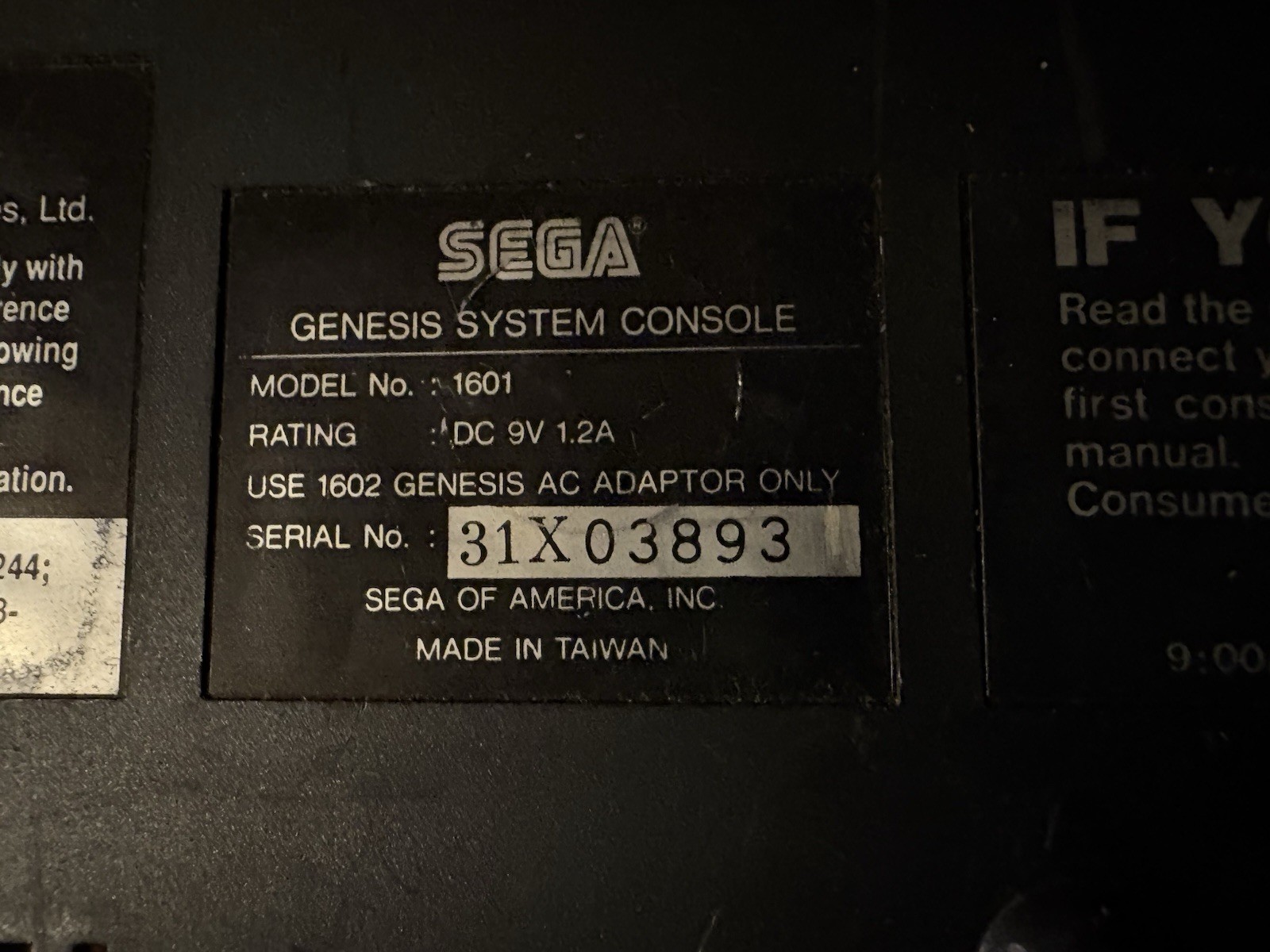 Sega Genesis Model 1 Console Only NON TMSS High Definition Graphics power cord