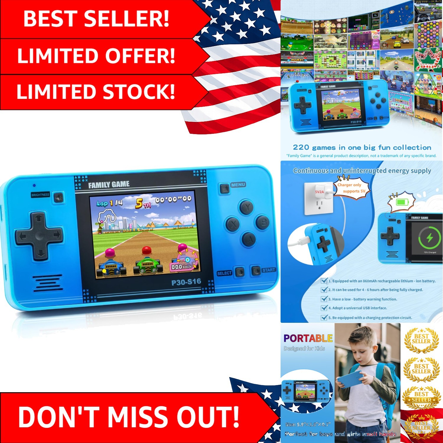 Kids’ Handheld Gaming System with 220 Preloaded Games – Ideal Portable Gift