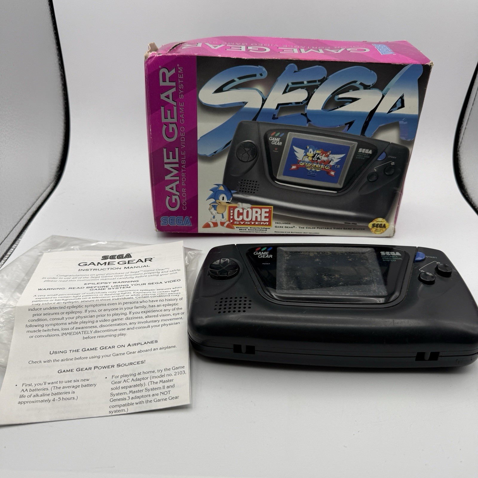 Sega Game Gear Handheld Console, Box And Manual No Screen Display