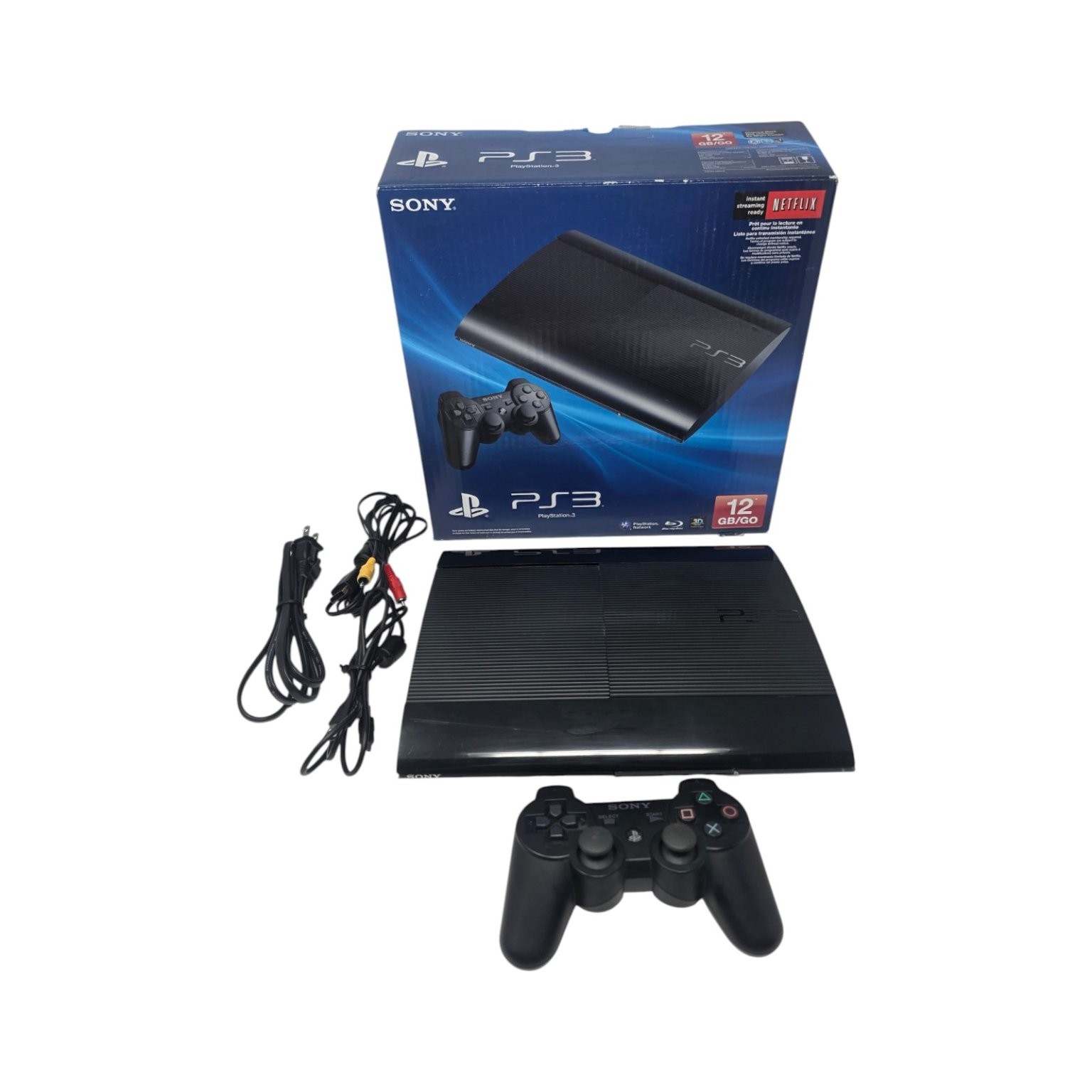 Sony PlayStation 3 PS3 Super Slim Black 12GB Console CIB Complete in box